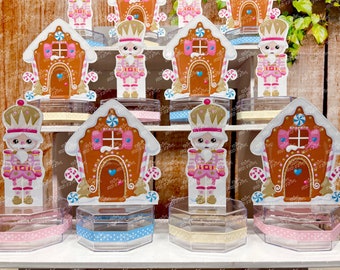 Christmas Gingerbread Theme | Gingerbread House Party Favor | Gingerbread Winter Birthday | Nutcracker Candy Jar Favor | Christmas SET OF 12