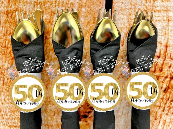 50th Wedding Anniversary Theme | 50th Anniversary Party | Black and Gold Napkin Utensils | 50th Wedding | 50 Gold Black Birthday SET OF 12 Il_570xn