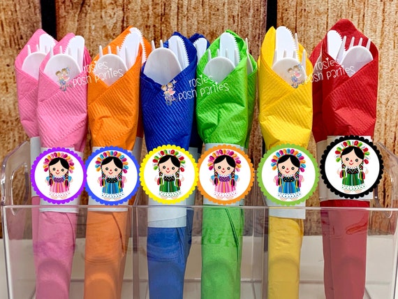 Mexican Rag Doll Theme | Mexican Rag Doll Party | Fiesta Mexicana Party | Guarecita Doll | Mexican Handmade Maria | Wrapped Utensil SET 12 Il_570xn