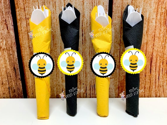 Bumble Bee Theme | Bumble Bee Baby Shower | Bumble Bee Birthday | Napkin Wrapped Utensils | Bumble Bee Party Favors | Bumble Bee SET OF 12 Il_570xn