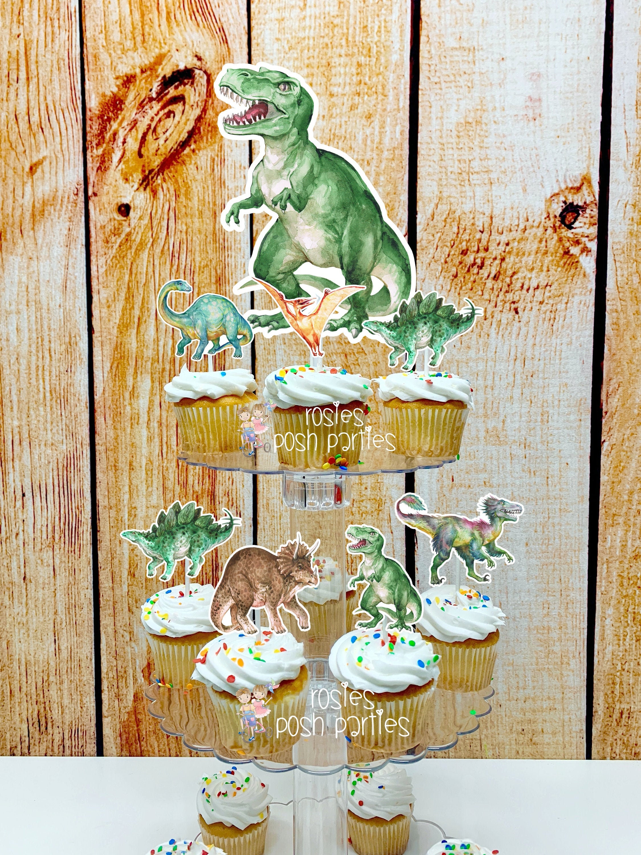 Dinosaurus taartstandaard met 3 dieren, cupcaketoren, 12 stuks