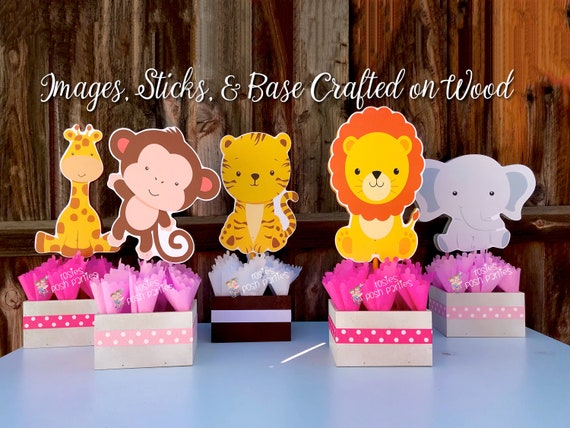 Jungle Baby Shower Centerpiece Baby Shower Party Decoration Baby Shower Jungle First Birthday Giraffe Elephant Monkey Safari SET OF 5 Il_570xn