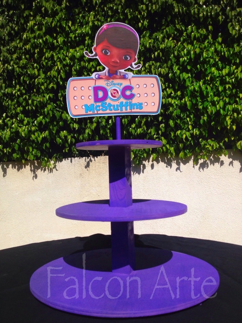 Doc McStuffins Birthday Wood Cupcake Stand Tower for birthday Lambie Stuffy Hallie wood for Birthday Cake Table or any themed occaasion