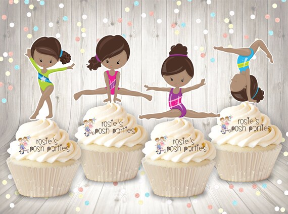 Gymnast Theme Birthday | Gymnast Cupcake Topper | Acrobatics Gymnast Cupcake Topper | Gymnast Party Favor Decoration Gym SET OF 12 Il_570xn