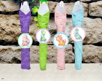 Baby Dinosaur Baby Shower Theme | Dinosaur Party Napkin Wrapped Utensil Kit | Dino Theme Favor | Dino Napkin Favor Hatching Soon VARIETY