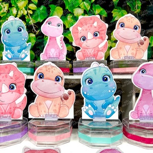 Pink Dinosaur Baby Shower Theme | Dinosaur Party Candy Jar Favor | Dino Theme Favors | Triceratops | Hatching Soon Birthday Candy SET OF 12