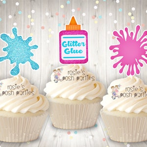 Slime Birthday Party Cupcake Decoration Slime Bash Cupcake Slime Theme Glitter Slime Cupcake Toppers Slime Theme Cupcake SET OF 12 image 4