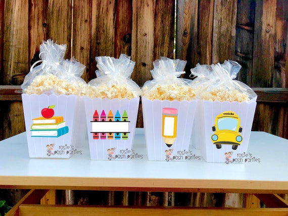 Back to School Party birthday School Favor centerpiece Back to School party decoration birthday Back to School Popcorn favor Boxes SET OF 12 Il_570xn