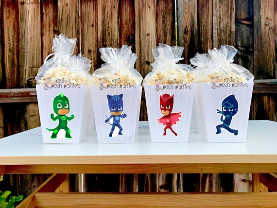 PJ Masks Birthday Theme | Pj Masks Piñata Favor Bags | Pj Masks Favor | Night Ninja Gekko Catboy Owelette Luna Romeo Popcorn Bin SET OF 12 Il_570xn