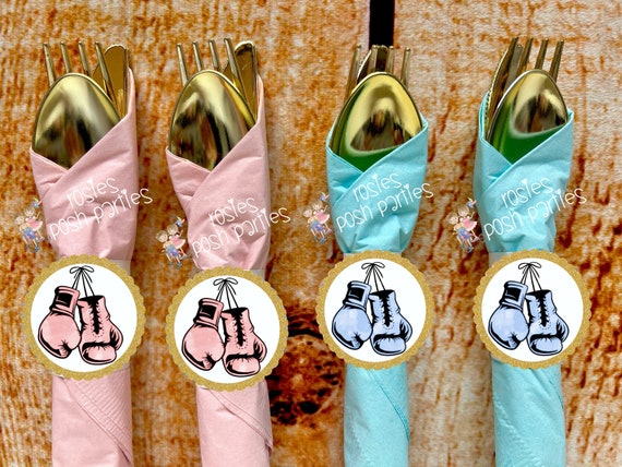 Boxing Main Event Baby Shower Theme | Gender Reveal Napkin Utensil Boxing Theme | Gender Theme Decoration Royal Gender Reveal Party VARIETY Il_570xn