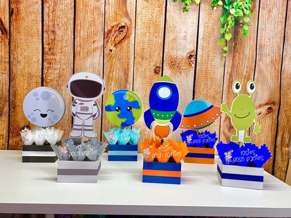 Outer Space Blast Off Centerpiece Decoration Spaceship Outer Planets Astronauts birthday party guest table centerpiece decoration SET OF 6 Il_570xn