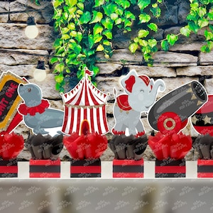 Circus Birthday Theme | Carnival Theme | Circus Party Table Decoration | Red Black Circus Baby Shower | Circus Party | Carnival SET OF 6