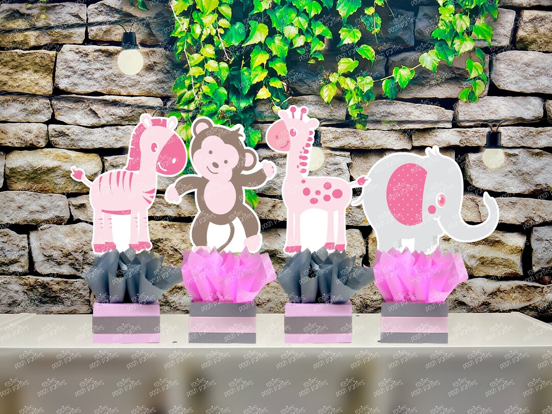 Pink Jungle Safari Baby Shower Centerpiece Theme Pink Jungle Theme