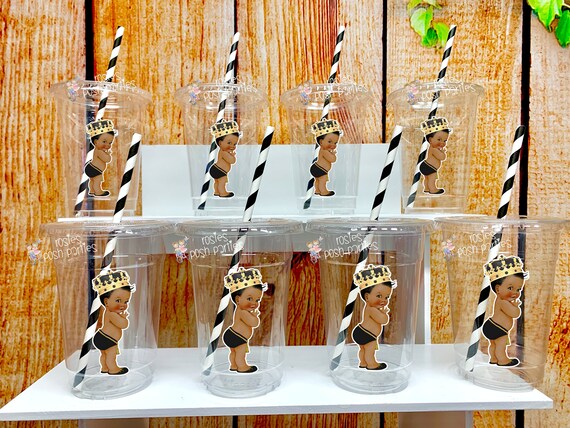 Afro Little Prince Theme | Black Gold Princess Theme | African Prince | Royal Prince Baby Shower Cup and Straw Favor | Ruffle Pants VARIETY Il_570xn