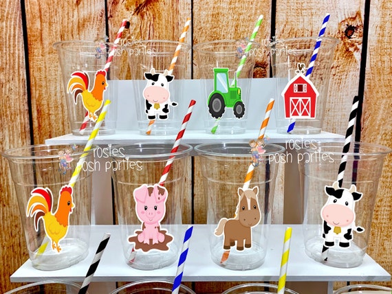 Farm Birthday Theme | Birthday party Favor Cups | Farm Party Barnyard Party Cups | Farm Drink Cups Straws | Farm Barnyard Theme Cup VARIETY Il_570xn