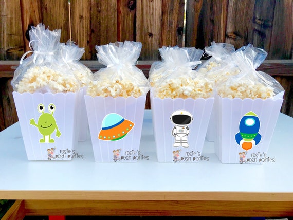 Blast Off Outer Space birthday party Popcorn Favor Bins decoration birthday Outer Space Popcorn Favor Popcorn favor Boxes Party SET OF 12 Il_570xn