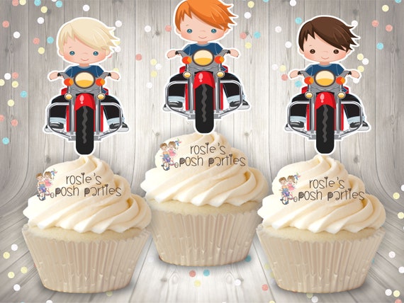 Motorcycle Theme Party Cupcake Decoration | Biker Baby Shower | Motorcycle Theme | Biker Baby Shower Decoration | Motor Cross Cupcake Favors Il_570xn
