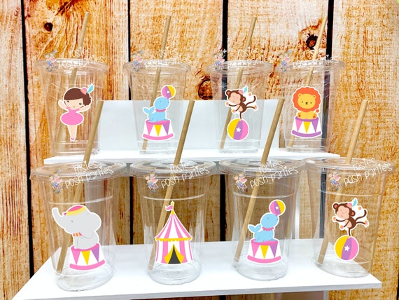 Pink Circus Theme | Pink Carnival Theme | Carnival Circus Baby Shower or Birthday | Party Favor Cups and Straws | Circus Theme Cups VARIETY Il_570xn