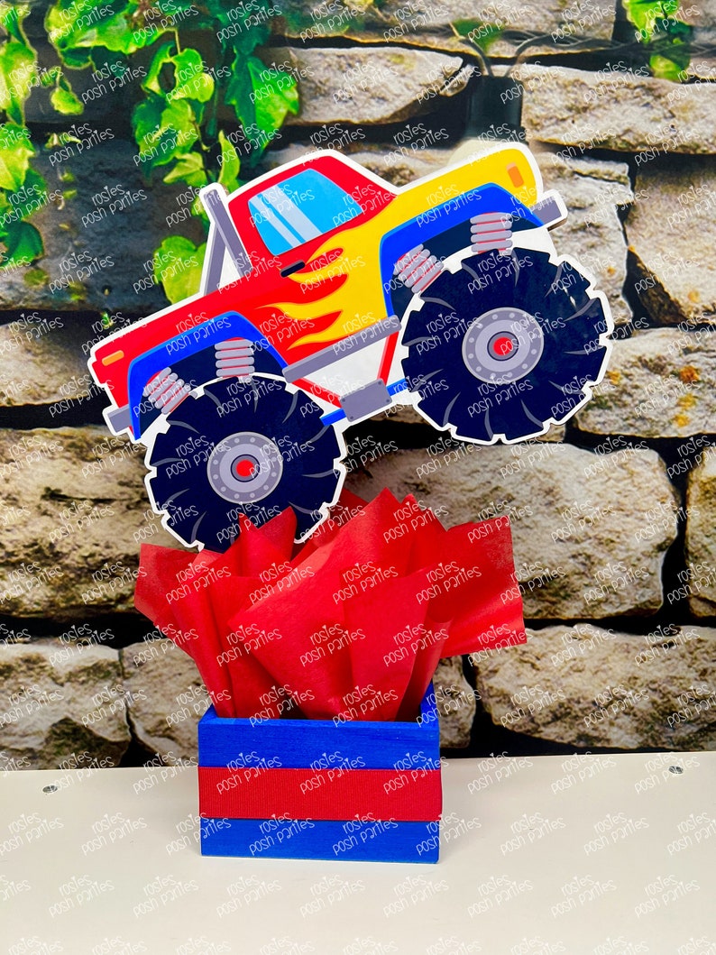 Monster Truck Theme Monster Truck Birthday Monster Truck Centerpiece Decoration Truck Party Decor Jam Birthday Theme INDIVIDUAL Red/Flames Truck