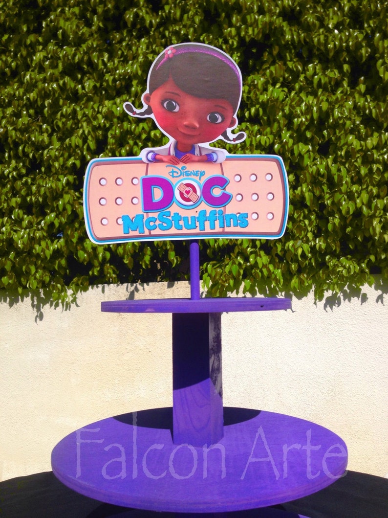 Doc McStuffins Birthday Wood Cupcake Stand Tower for birthday Lambie Stuffy Hallie wood for Birthday Cake Table or any themed occaasion