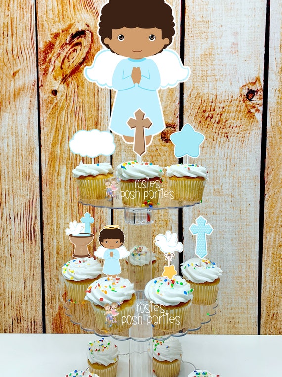 Baptism African Theme | First Holy Sacrament | Cupcake Stand | Cupcake Toppers | Religious Baptism | Party Favors | Acrylic Stand Toppers Il_570xn