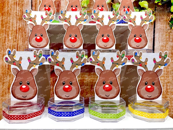 Christmas Reindeer Theme | Christmas Winter Party Favor | Santas Reindeer Birthday Party | Reindeer Candy Jar Favors | Christmas SET OF 12 Il_570xn