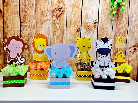 Jungle Baby Shower Centerpiece Baby Shower Party Decoration Baby Shower Jungle First Birthday Giraffe Elephant Monkey Safari SET OF 6 Il_570xn