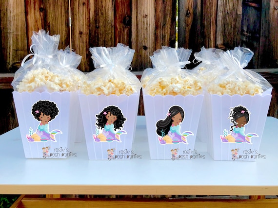 African Mermaid Pastel Theme Decoration Popcorn Favor Bins African American Mermaid Theme Popcorn Favor Decoration SET OF 12 Il_570xn