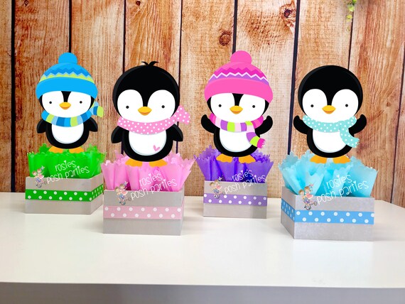 Winter Wonderland Penguins Winter Onederland Birthday favor centerpieces Onederland Birthday Decoration Penguin Centerpiece Party Set of 4 Il_570xn