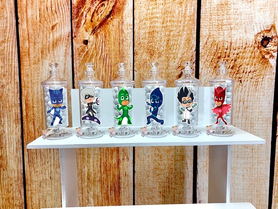 PJ Masks Birthday Theme | Pj Masks Apothecary Favor Jars | Pj Masks Favor | Night Ninja Gekko Catboy Owelette Luna Romeo Favors SET OF 12 Il_570xn