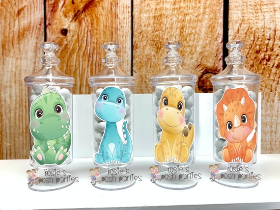 Baby Dinosaur Baby Shower Theme | Dinosaur Party Apothecary Candy Jar | Dino Theme Favor | Dino Theme | Candy Favor Hatching Soon SET OF 12 Il_570xn