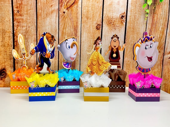 Beauty and The Beast Birthday Centerpiece Chip Mrs. Potts Chip Cogsworth Lumber birthday handcrafted wood centerpieces birthday INDIVIDUAL Il_570xn