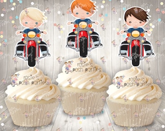 Motorcycle Theme Party Cupcake Decoration | Biker Baby Shower | Motorcycle Theme | Biker Baby Shower Decoration | Motor Cross Cupcake Favors