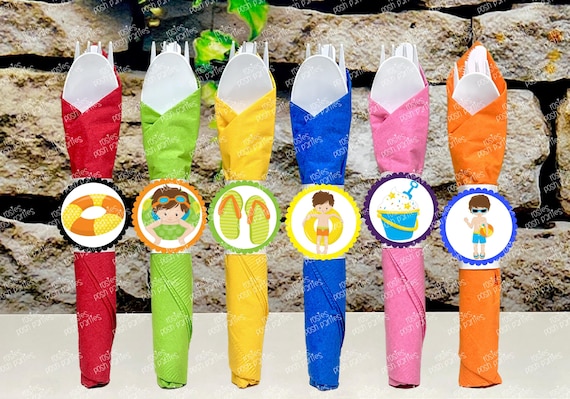 Pool Party Theme | Pool Birthday Party | Summer Party | Pool Party Decoration | Napkin Wrapped Utensil | Pool Party Favors | Pool SET OF 12