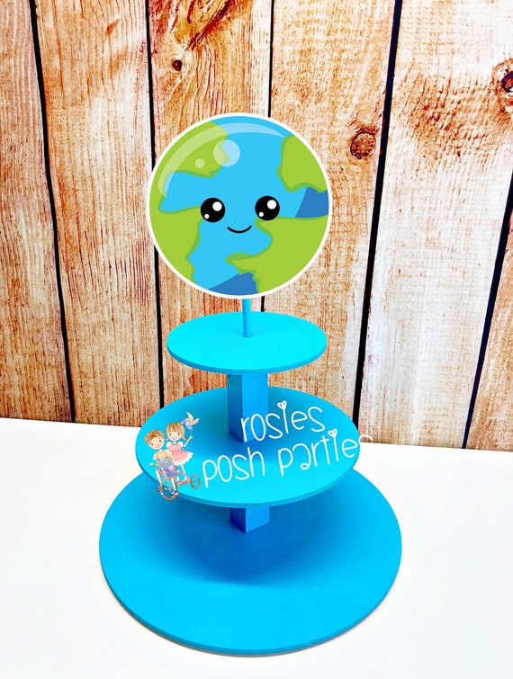 Blast Off Outer Space birthday party Planet Earth Space Solar System wood guest table centerpiece decoration solar centerpiece Cupcake Stand Il_570xn