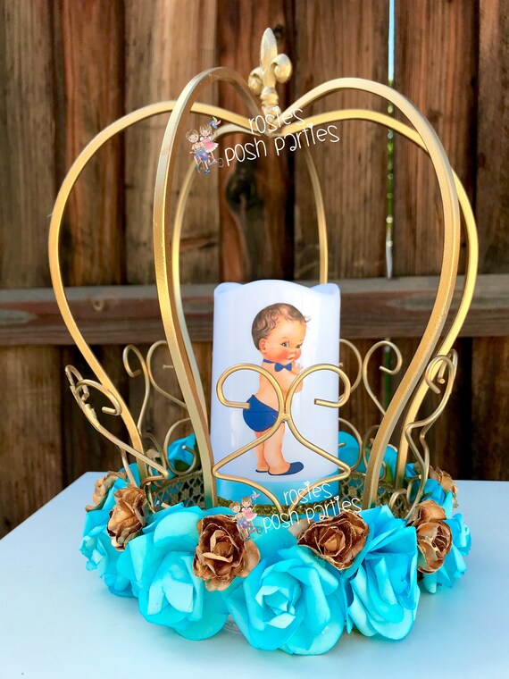 Little Prince Centerpiece Light Blue and Gold Birthday party table centerpiece decoration Royal Baby Shower Theme Gold Blue PRICE PER PIECE Il_570xn