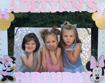Minnie Mouse photo booth Clubhouse birthday party photo booth or photo prop decoration Pluto Daisy Minnie Mickey Donald Pink and Gold Minnie