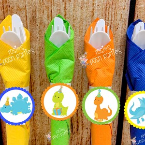 Dinosaur Birthday Party Theme | Dinosaur Theme Utensil Favor | Dinosaur Party Favor | Hatching Soon Birthday Dinosaur Napkin Utensil VARIETY