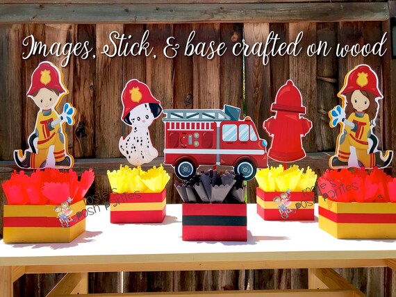 Firemen Birthday Party Firetruck Centerpiece Fire Party Etsy