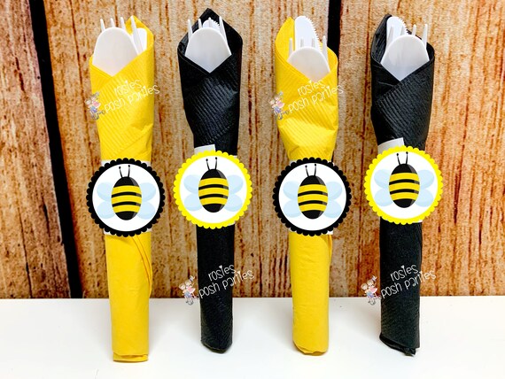 Bumble Bee Theme | Bumble Bee Baby Shower | Bumble Bee Birthday | Napkin Wrapped Utensils | Bumble Bee Party Favors | Bumble Bee SET OF 12 Il_570xn