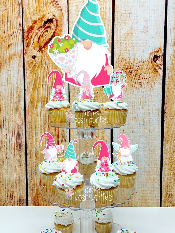 Valentine Gnome | Gnome Cupcake Stand | Gnome Theme | Gnome Life | Gnome Cupcake Favors | Acrylic Cupcake Stand | Cupcake Toppers | Cupcake Il_570xn