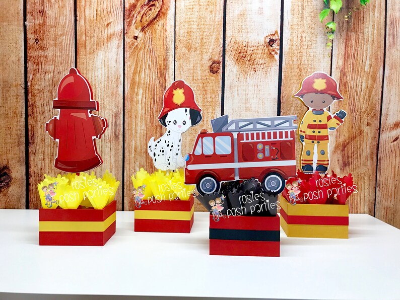 Firemen Birthday Party Firetruck Centerpiece Afro American Etsy