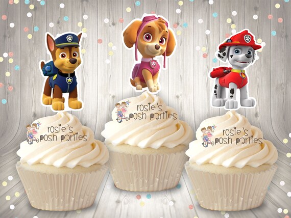 Paw Patrol Theme | Paw Patrol Birthday Party | Paw Patrol Favors | Paw Patrol Theme Favors | Cupcake Toppers | Chase Marshall Skye SET OF 12 Il_570xn