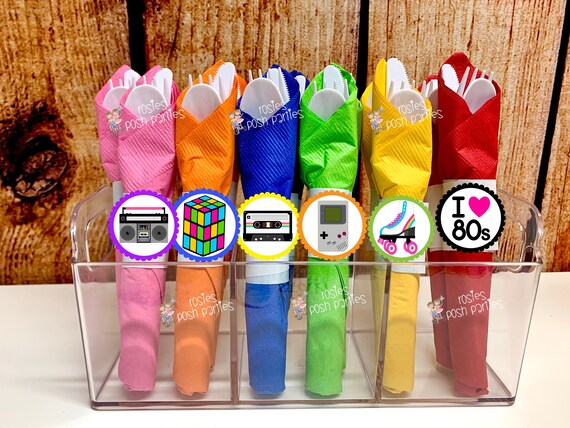 I love the 80s Theme | I love 80s Party Utensil | Retro 80's Theme Favor | Birthday Party Favor Utensil | 40th Favors | 80s Decor SET OF 12 Il_570xn