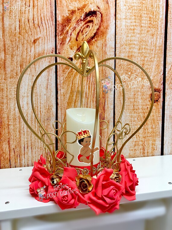 Little Prince Theme | Royal Baby Shower | Red and Gold Royal Prince Baby Shower Crown Centerpiece Decoration | Red Royal Theme Prince Crown Il_570xn