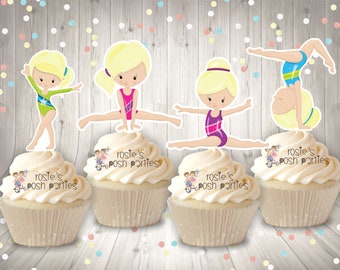 Gymnast Theme | Gymnast Birthday Cupcake Topper | Aerobics Theme | Gymnast Cupcake Favor | Gymnastics Party Decoration | Gym SET OF 12