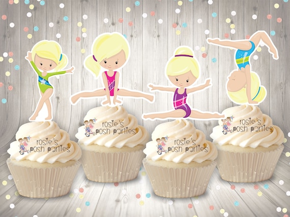 Gymnast Theme | Gymnast Birthday Cupcake Topper | Aerobics Theme | Gymnast Cupcake Favor | Gymnastics Party Decoration | Gym SET OF 12 Il_570xn