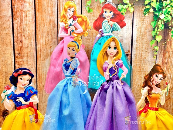 Princess Tutu Cinderella Snow White Aurora Ariel Jasmine Tutu Wood Centerpieces Birthday Cake Topper Guest Table Princess Theme SET OF 6 Il_570xn