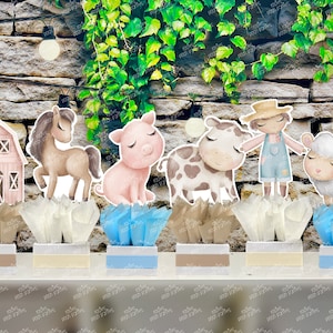 Blue Farm Theme birthday Theme | Farm Party Theme Baby Shower | Barnyard Party Centerpiece | Farm Animal Theme Centerpiece Decor INDIVIDUAL