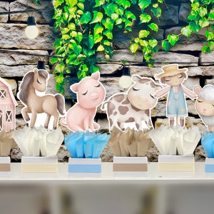 Blue Farm Theme birthday Theme | Farm Party Theme Baby Shower | Barnyard Party Centerpiece | Farm Animal Theme Centerpiece Decor SET OF 6